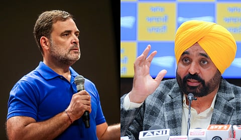 Congress leader Rahul Gandhi (L) and Punjab Chief Minister Bhagwant Mann.