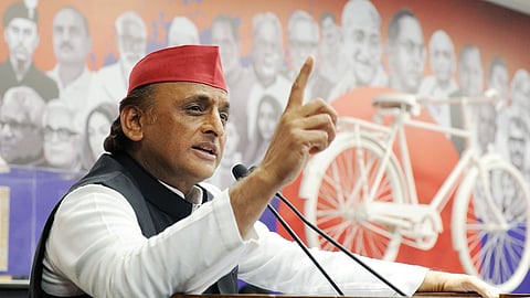 Samajwadi Party National President Akhilesh Yadav addresses a press conference at the party office in Lucknow, Sep. 07, 2026.