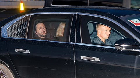 Ukraine President Volodymyr Zelenskyy is transported after arriving in Oslo, Norway, Tuesday, Sept. 8, 2026, one day ahead of King Harald V's funeral.