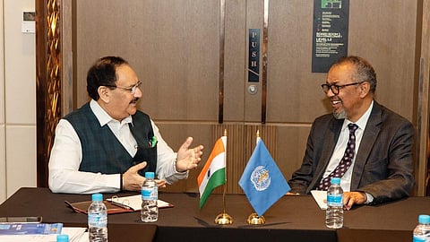 World Health Organisation Director-General Tedros Adhanom Ghebreyesus meets Union Health Minister JPNadda.