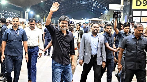 CM C Joseph Vijay arrives at the Chennai airport on Thursday night.