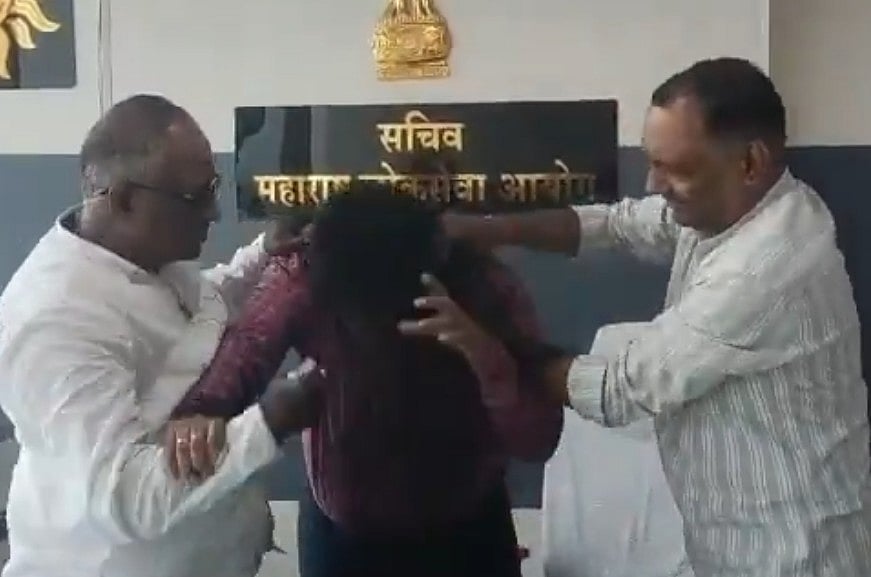 Sambhaji Brigade activists smear black powder on MPSC secretary over paper leak