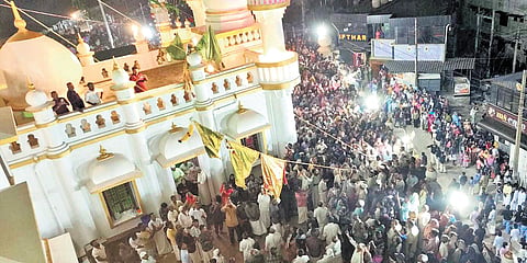 Flag being hoisted as part of the Urus festival on Saturday
