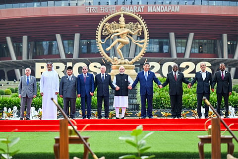 Indian Prime Minister Narendra Modi, along with Chinese President Xi Jinping, Russian President Vladimir Putin and other world leaders, poses for a picture during the BRICS Summit at Bharat Mandapam, in New Delhi on Saturday.