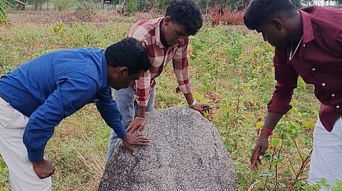 Prof A Selvaraju of the Government Arts and Science College,Manapparai, with students during one of their field visits to document archaeological remains in the region