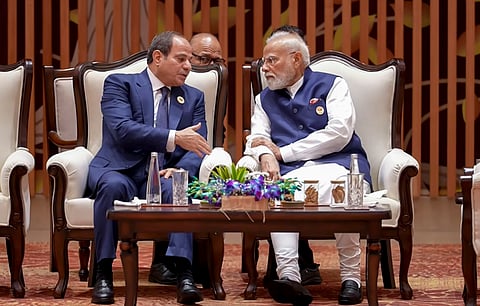 Prime Minister Narendra Modi holds a bilateral meeting with Egyptian President Abdel Fattah El-Sisi on the sidelines of the 18th BRICS Summit, in New Delhi.
