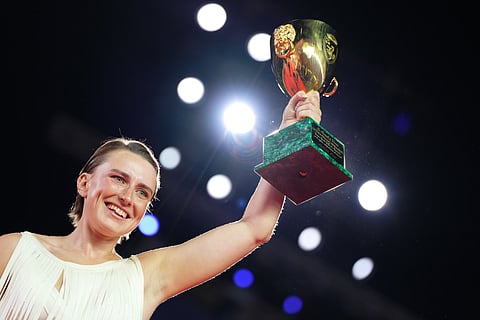 Mathilde Arcel, winner of the Coppa Volpi for best actress for the film 'Woman Unknown', poses for photographers at the awards photo call during the closing ceremony of the 83rd edition of the Venice Film Festival in Venice, Italy, on Saturday, Sept. 12, 2026.