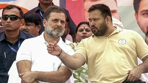 Congress leader Rahul Gandhi (L) and RJD leader Tejashwi Yadav.