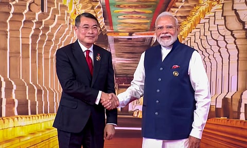 Prime Minister Narendra Modi receives his Vietnamese counterpart Le Minh Hung at Bharat Mandapam on the second day of the BRICS Summit 2026, in New Delhi.