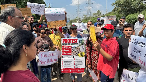 Gurugram residents protest against the quality of civic amenities in the city. 