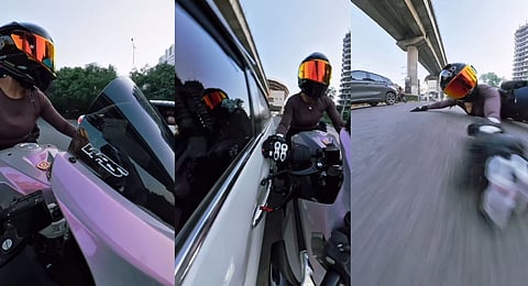 Sia was riding her Aprilia RS 457 with members of her biking group when, according to her account, a white sedan came dangerously close to her. 