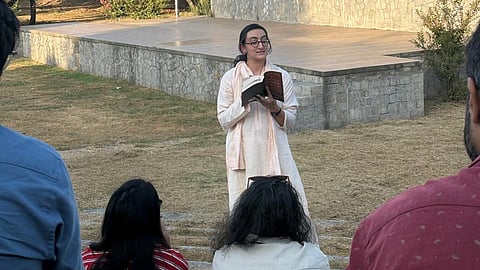 Onaiza Drabu, editor of 'The Big Book of Kashmiri Literature', at a discussion on her book in Srinagar
