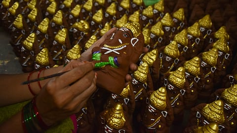 Ganesha idols made out of clay.