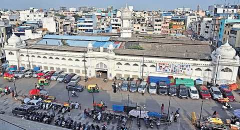 An aerial view of Russell Market in Shivajinagar 