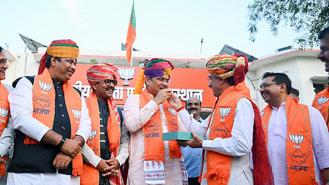 BJP celebration at party office in Jaipur.