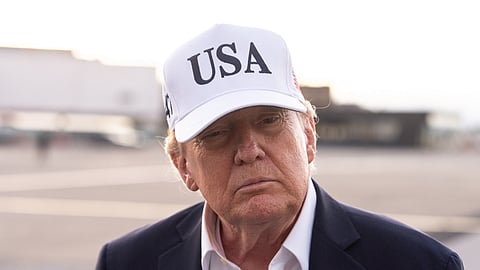 President Donald Trump speaks with reporters before boarding Air Force One at Shannon Airport, Sunday, Sept. 13, 2026, in Shannon, Ireland.