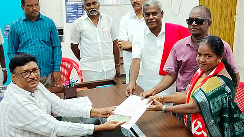 CPM’s P Suganthi filing nomination in Madurantakam.