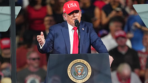 President Donald Trump speaks during a campaign rally at the Gastonia Municipal Airport, Wednesday, Sept. 16, 2026, in Gastonia, NC.