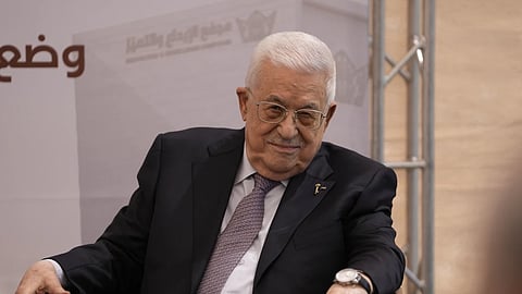 Palestinian President Mahmoud Abbas attends the inauguration ceremony of the Innovation and Excellence Compound in the West Bank city of Ramallah, Wednesday, Sept. 9, 2026.