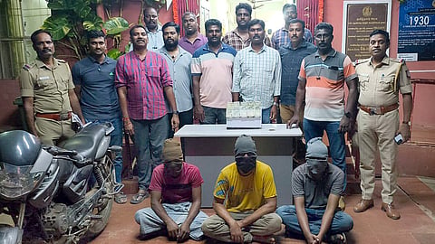Three held in connection with the theft of cash from a Hitachi ATM near Vellavedu in Avadi on Wednesday morning. 