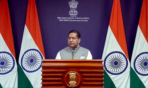 Ministry of External Affairs (MEA) official spokesperson Randhir Jaiswal during the bi-weekly media briefing. 