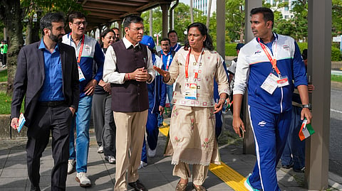 Union Youth Affairs and Sports Minister Mansukh Mandaviya along with Indian Olympic Association President PT Usha in Nagoya