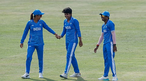 Left-arm spinner Charani (C), who recorded her best figures in T20s.