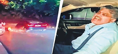 The car dragging the bike in the national capital’s RK Puram area on Thursday night; (R) the driver, Venu Gopal, on being confronted by locals