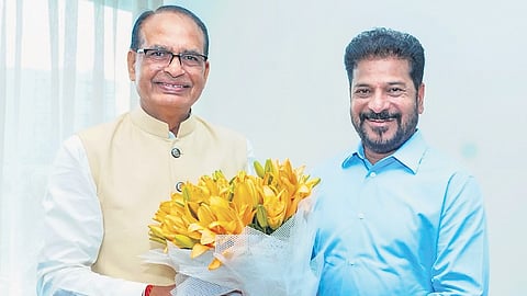Revanth Reddy, along with his Cabinet colleagues Ponguleti Srinivasa Reddy and Thummala Nageswara Rao, met Chouhan here on Friday. 