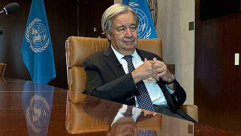 The United Nations Secretary-General Antonio Guterres speaks during an interview with The Associated Press at the United Nations headquarters, Thursday, Sept. 17, 2026