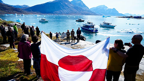 Denmark's Prime Minister Mette Frederiksen, Greenland's government leader Jens-Frederik Nielsen, and President of the European Commission Ursula von der Leyen visit Qoornoq, Greenland, on Sept. 6, 2026.