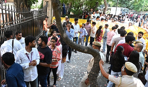 Students gather during the Delhi University Students Union (DUSU) Elections 2026-2027, at North Campus, in New Delhi, Friday, Sept. 18, 2026.