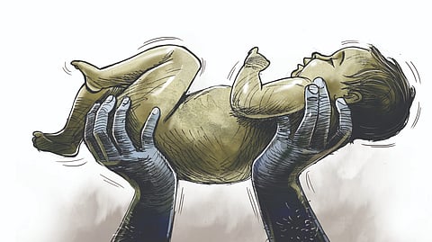 The baby was wrapped in a bedsheet and appeared to have been abandoned immediately after birth. 