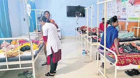 Affected villagers of Kendughat undergoing treatment at Pujariguda CHC.