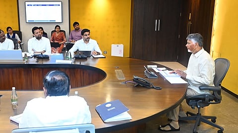CM Nara Chandrababu Naidu during SIPB meeting at Secretariat in Velagapudi on Friday. 