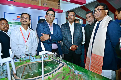Minister Ganesh Ram Singkhuntia  goes round an exhibition at OUAT in Bhubaneswar on Friday.