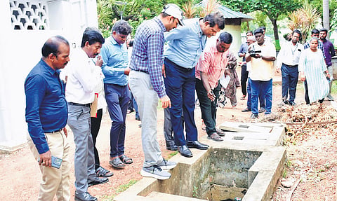 Corporation officials inspect the vector control measures initiated to prevent mosquito breeding on the Anna University campus on Saturday