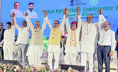 Agriculture Minister Kinjarapu Atchannaidu at the South States Agriculture Ministers Conference in Hyderabad on Friday. 