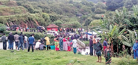 Rescue operations under way at the farmland hit by a landslide at Kottakamboor