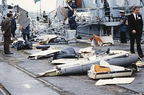 Debris of Flight 182 being brought ashore in June, 1985.