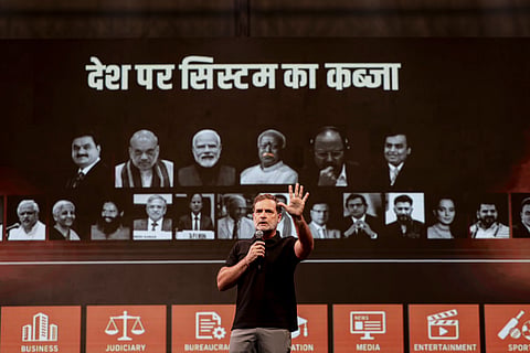  Leader of Opposition in the Lok Sabha Rahul Gandhi addresses the 'Chhatron ki Goonj' event, in Indore, Madhya Pradesh. 