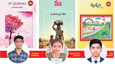 The success of Yesupogu Navadeep (L), Chintaguntla Geethika (C) and Golla Santhosh has sparked a literary movement in Kondapi, inspiring juniors to dream big and write their own stories.