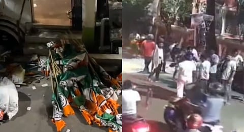 A TMC office at Bagha Jatin was allegedly ransacked, with party flags found lying on the ground and a memorial dedicated to party workers damaged.