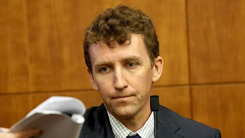 Patrick Clancy sits on the stand during the Lindsay Clancy murder trial at Plymouth Superior Court in Plymouth, Mass., on Wednesday, July 29, 2026. 