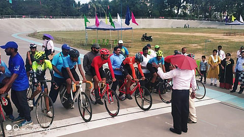 Cyclists participating in the state track cycling championship