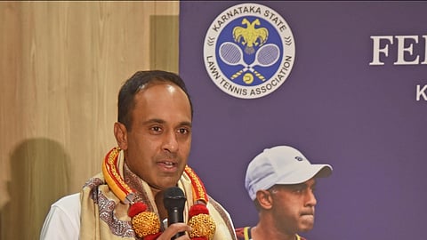Rajeev Ram at the felicitation function organised by KSLTA