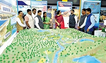 Water Resources principal secy Shubha Sarma & her team at the Odisha Pavilion at Bharat Mandapam in New Delhi 