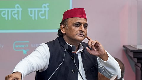 Samajwadi Party National President Akhilesh Yadav addresses a press conference, at the party office, in Lucknow, Uttar Pradesh, Sunday, Sept. 20, 2026.