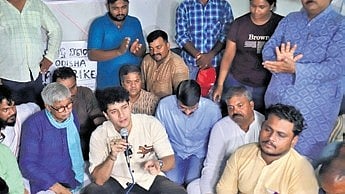 CJP co-convenor Saurav Das at the NYCS protest on Monday | Shamim Qureshy.