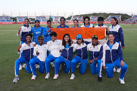 India women celebrate after winning Asian Games gold